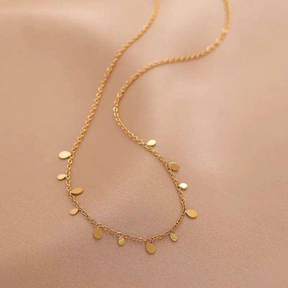 18K Gold Plated Dainty Tassel Necklace with Teardrop Shaped Gold Petals - Picture 6 of 10